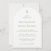 Elegante Arch Sage Green & Beige Stripe Wedding Kaart (Voorkant)