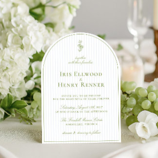 Elegante Arch Sage Green & Blue Stripe Wedding Kaart