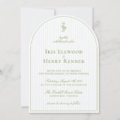 Elegante Arch Sage Green & Blue Stripe Wedding Kaart (Voorkant)