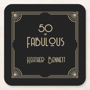 Elegante Art Deco 50 en Fabulous Verjaardag Kartonnen Onderzetters