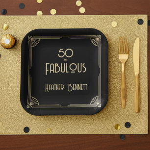 Elegante Art Deco 50 en Fantastische Verjaardag Papieren Bordje