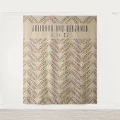 Elegante Art Deco Beige Trouwfotografie Achtergron Wandkleed (Voorkant)