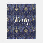 Elegante art deco blauw en goud fleece deken (Voorkant)