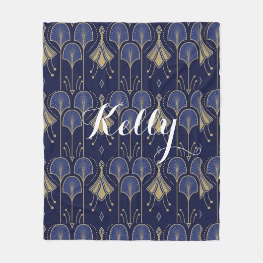 Elegante art deco blauw en goud fleece deken (Voorkant)