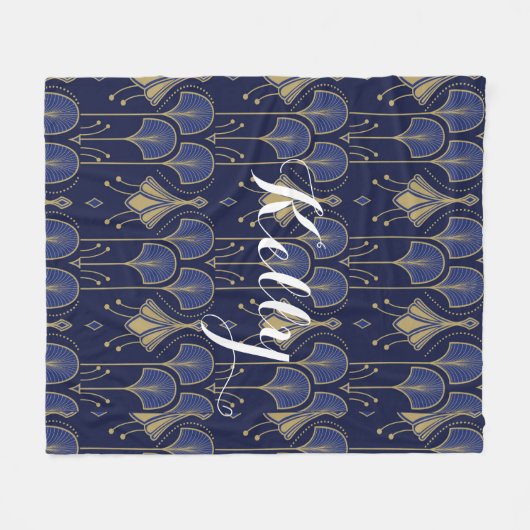 Elegante art deco blauw en goud fleece deken (Voorkant (Horizontaal))