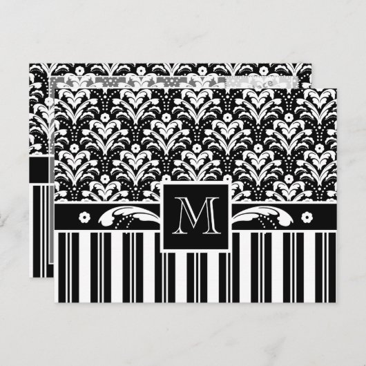 Elegante Art Deco  Bloemen Damast en Strepen Briefkaart (Voorkant / Achterkant)