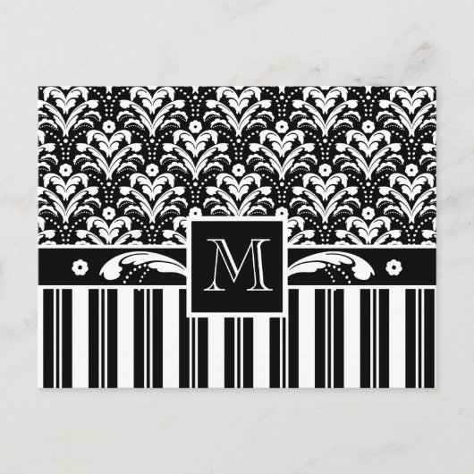 Elegante Art Deco  Bloemen Damast en Strepen Briefkaart (Voorkant)