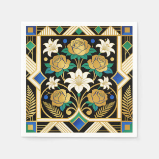 Elegante Art Deco bloemen - Gouden rozen en lelies Servet