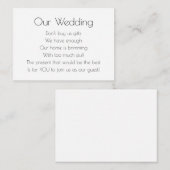 Elegante Art Deco Bruiloft Geen Geschenken Gedicht Informatiekaartje (Voorkant / Achterkant)