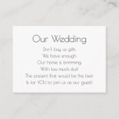 Elegante Art Deco Bruiloft Geen Geschenken Gedicht Informatiekaartje (Voorkant)