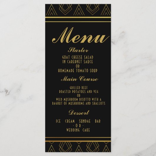 Elegante art deco bruiloft menu SJABLOON (Voorkant)