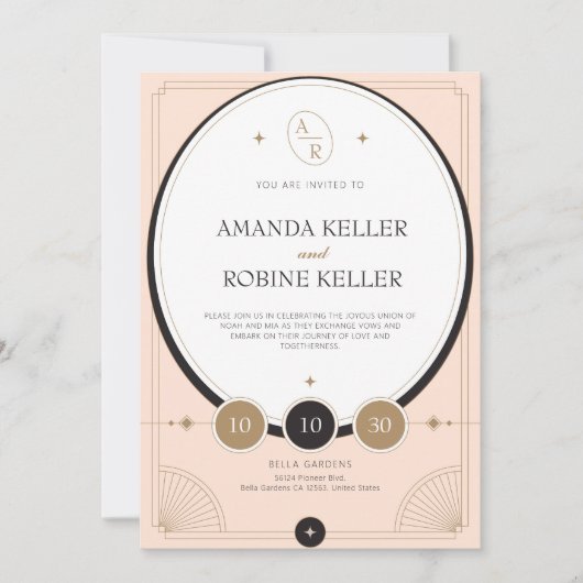 Elegante Art Deco bruiloft uitnodiging (Voorkant)