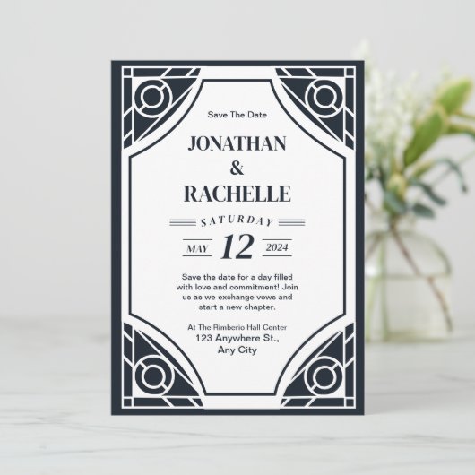 Elegante Art Deco bruiloft uitnodiging (Staand voorkant)