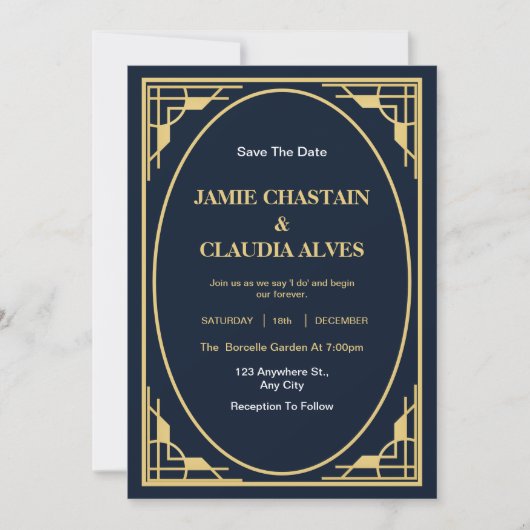 Elegante Art Deco bruiloft uitnodiging (Voorkant)