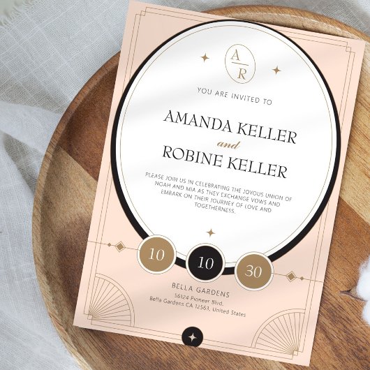 Elegante Art Deco bruiloft uitnodiging