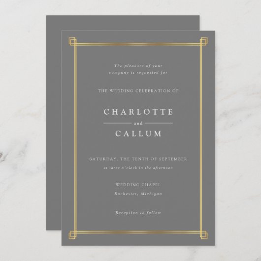 Elegante art deco bruiloft uitnodiging (Voorkant / Achterkant)