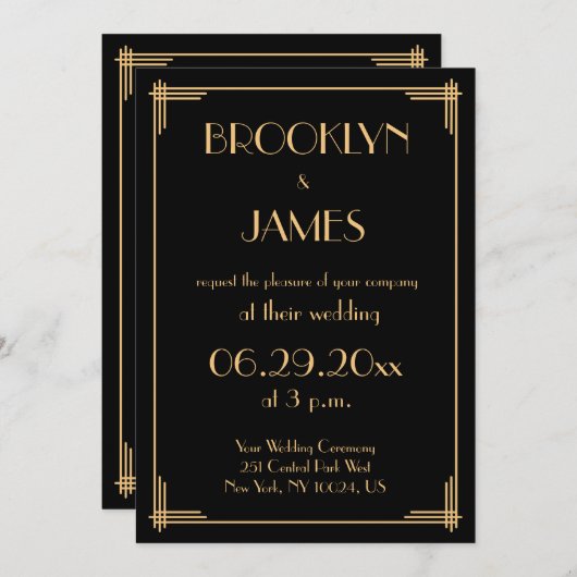 Elegante  Art Deco bruiloft uitnodigingen (Voorkant / Achterkant)