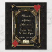 Elegante Art Deco Casino Las Vegas Poker Huwelijk Wijn Etiket (Enkel label)