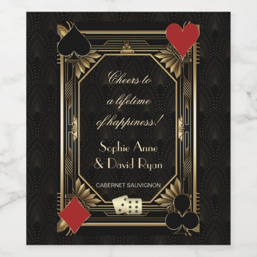 Elegante Art Deco Casino Las Vegas Poker Huwelijk Wijn Etiket (Enkel label)