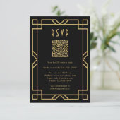 Elegante Art Deco Classic Beige Gold Black QR RSVP Kaartje (Staand voorkant)