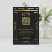 Elegante Art Deco Classic Gold Black QR RSVP Kaartje (Staand voorkant)