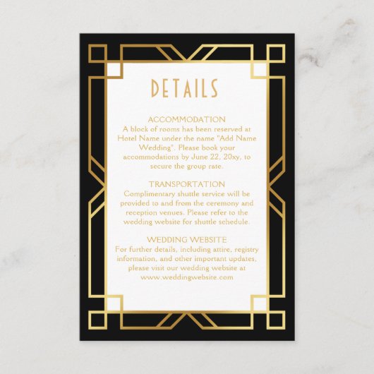 Elegante Art Deco Classic Goud Zwart Informatiekaartje (Voorkant)