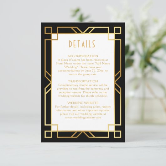 Elegante Art Deco Classic Goud Zwart Informatiekaartje (Staand voorkant)