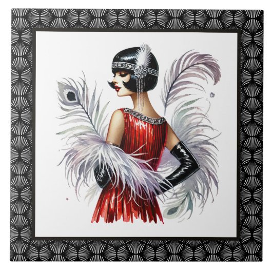 Elegante Art Deco dame Tegeltje (Voorkant)