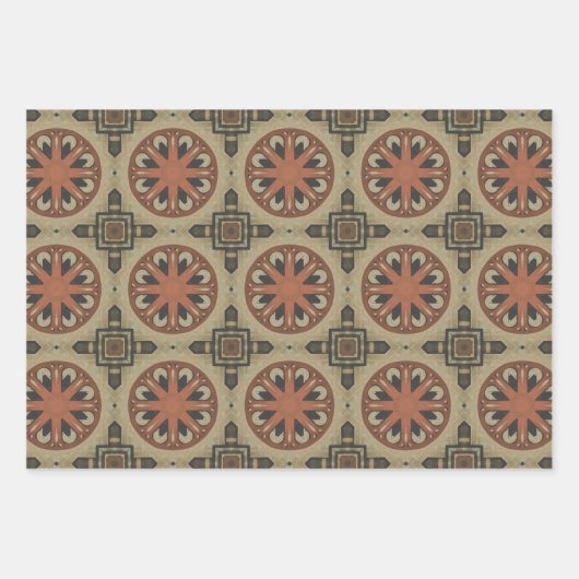 Elegante Art Deco Earth Tones Patroon Set 1 Inpakpapier Vel (Voorkant 3)