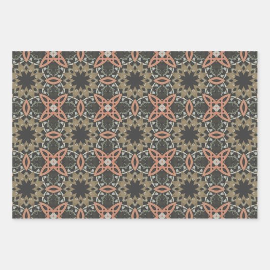 Elegante Art Deco Earth Tones Patroon Set 1 Inpakpapier Vel (Voorkant)