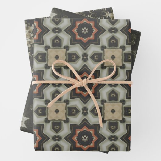 Elegante Art Deco Earth Tones Patroon Set 2 Inpakpapier Vel (In situ)