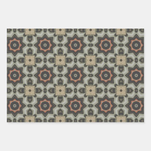 Elegante Art Deco Earth Tones Patroon Set 2 Inpakpapier Vel (Voorkant)