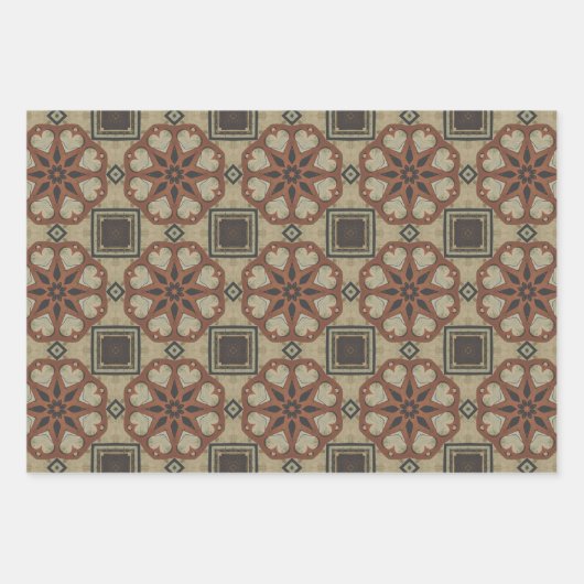 Elegante Art Deco Earth Tones Patroon Set 3 Inpakpapier Vel (Voorkant 2)