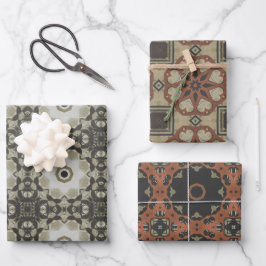 Elegante Art Deco Earth Tones  Patroon Set 3 Inpakpapier Vel