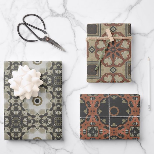 Elegante Art Deco Earth Tones  Patroon Set 3 Inpakpapier Vel (Voorkant)