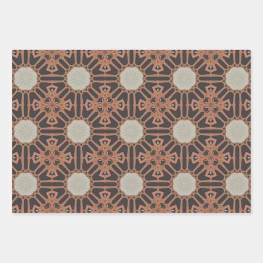 Elegante Art Deco Earth Tones Patroon Set 4 Inpakpapier Vel (Voorkant)