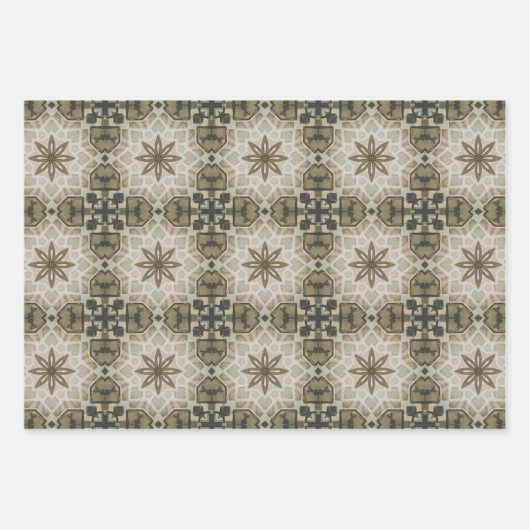 Elegante Art Deco Earth Tones Patroon Set 6 Inpakpapier Vel (Voorkant 3)