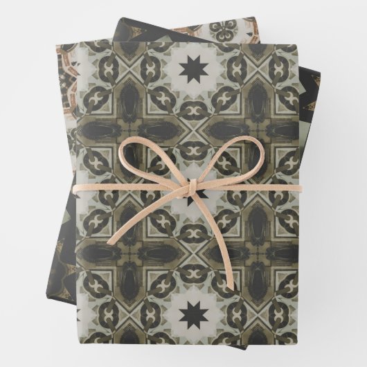 Elegante Art Deco Earth Tones Patroon Set 7 Inpakpapier Vel (In situ)