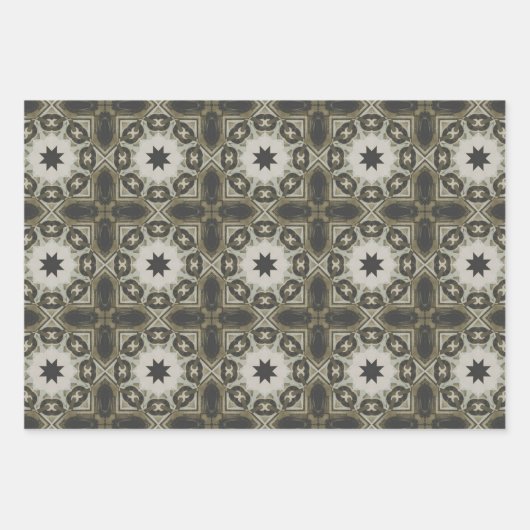 Elegante Art Deco Earth Tones Patroon Set 7 Inpakpapier Vel (Voorkant)