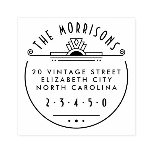 Elegante Art Deco Familienaam Rond Retouradres Rubberstempel (Afrduk)