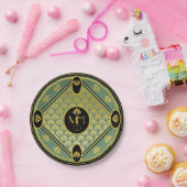 Elegante Art Deco Fan Patroon Monogram Huwelijk Papieren Bordje (Feest)