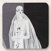Elegante Art Deco Flapper Bruid Illustratie Bier Onderzetter (Voorkant)