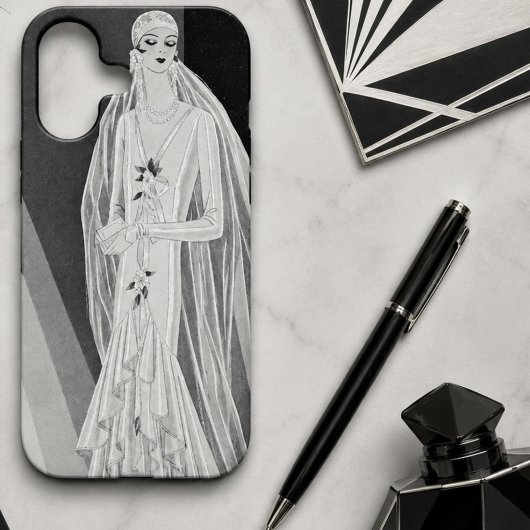 Elegante Art Deco Flapper Bruid Illustratie Case-Mate iPhone Case
