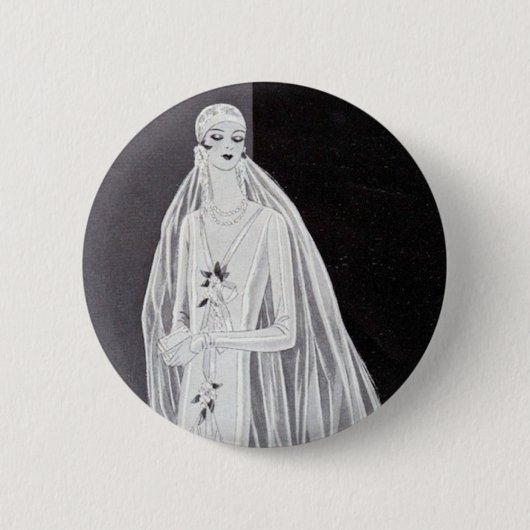 Elegante Art Deco Flapper Bruid Illustratie Ronde Button 5,7 Cm (Voorkant)