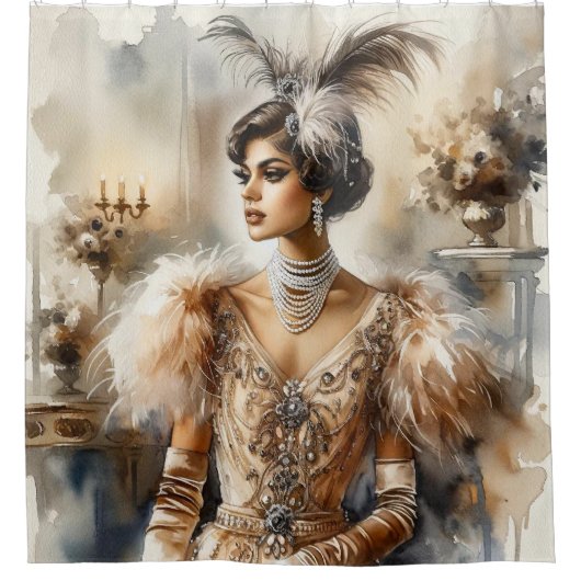 Elegante Art Deco Flapper Douchegordijn (Voorkant)