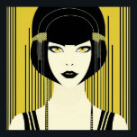 Elegante Art Deco Flapper Poster<br><div class="desc">Elegante  Art Deco 1920s Flapper. Zwart en geel. Mooi gezicht met jaren '20 stijl bob,  franje,  pony's. Verkrijgbaar in andere maten. Kies je favoriete maat uit de vervolgkeuzelijst.</div>