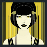 Elegante Art Deco Flapper Poster<br><div class="desc">Elegante  Art Deco 1920s Flapper. Zwart en geel. Mooi gezicht met jaren '20 stijl bob,  franje,  pony's. Verkrijgbaar in andere maten. Kies je favoriete maat uit de vervolgkeuzelijst.</div>