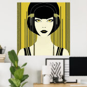 Elegante Art Deco Flapper Poster (Thuiskantoor)