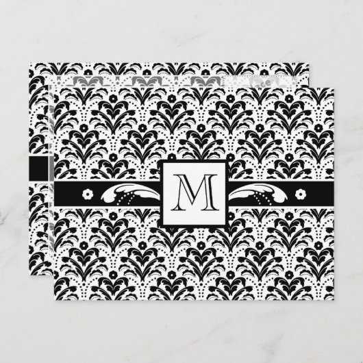 Elegante Art Deco Floral Damask Custom Monogram Briefkaart (Voorkant / Achterkant)