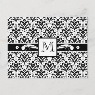 Elegante Art Deco Floral Damask Custom Monogram Briefkaart